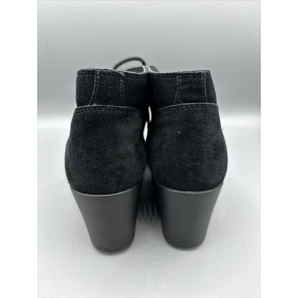 Crocs Black Suede Leigh Ankle Boot Wedge Lace Up 9.5 Bootie - Picture 3 of 8